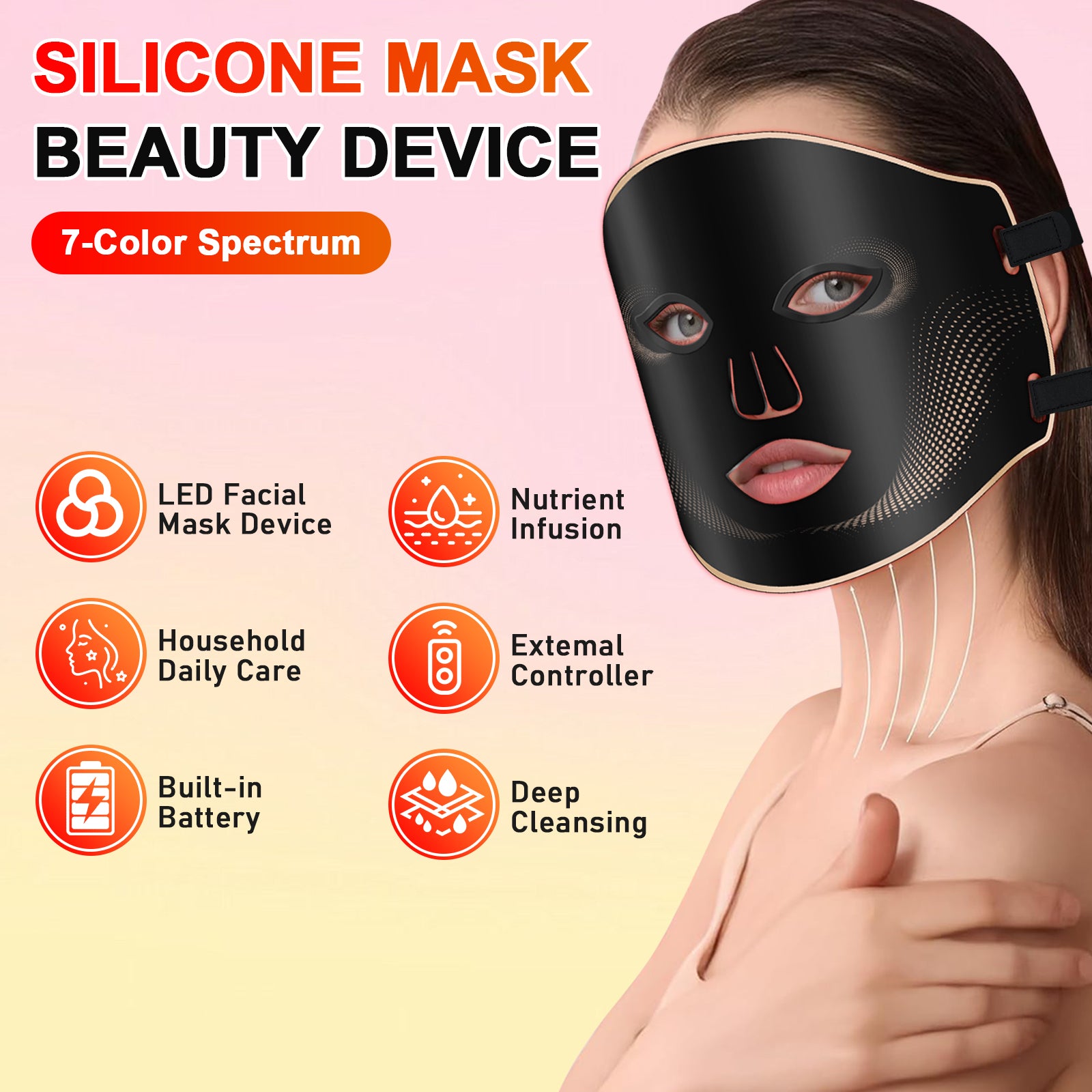 7-Color LED Face Mask – 180 Beads, 5 Timers