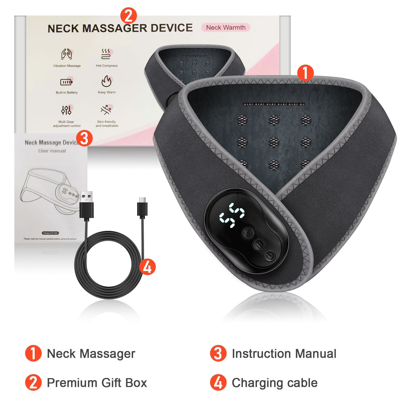 HY120 Cordless Heating Vibration Neck Massager Wrap