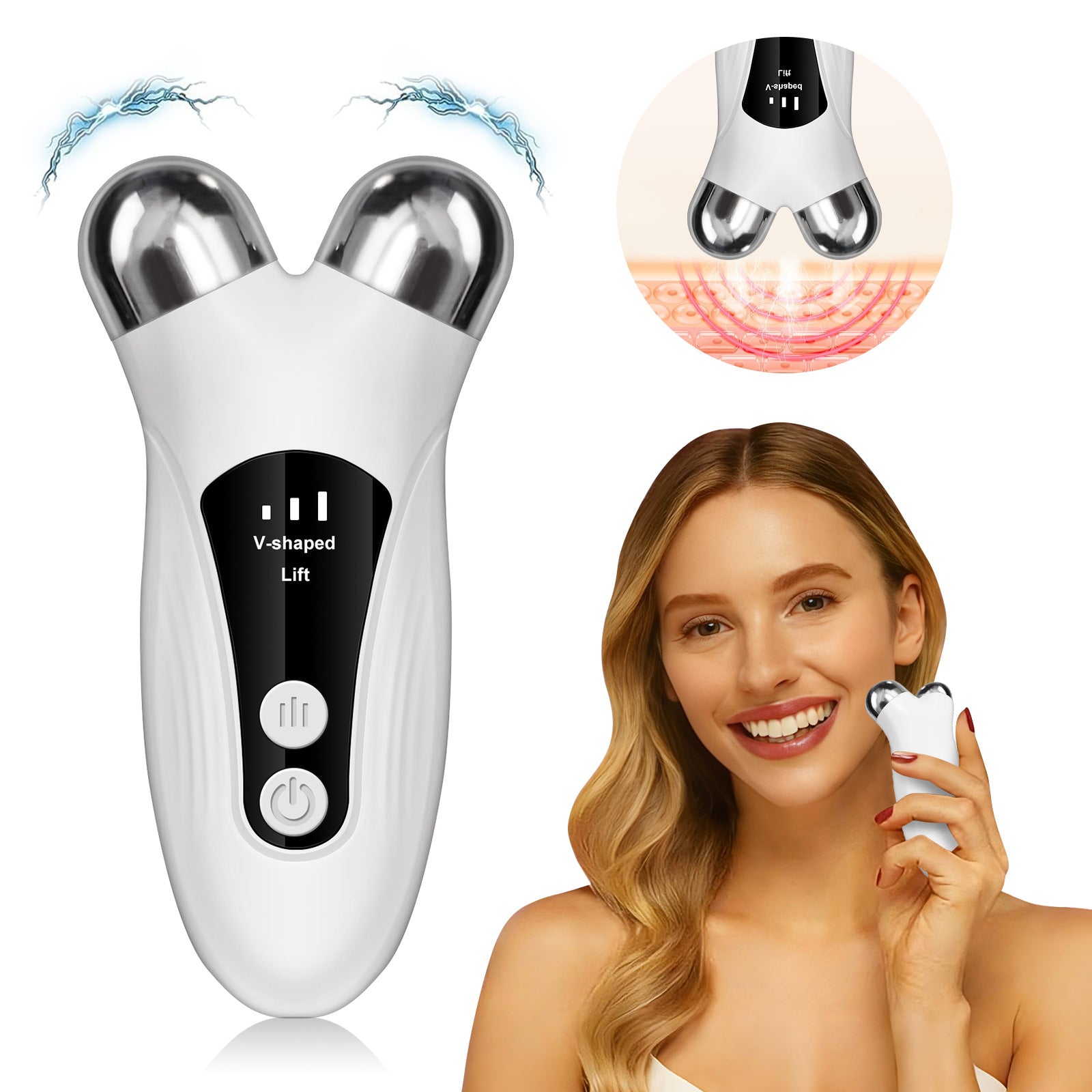 HY113 Microcurrent Facial Lifting Roller with Red Light