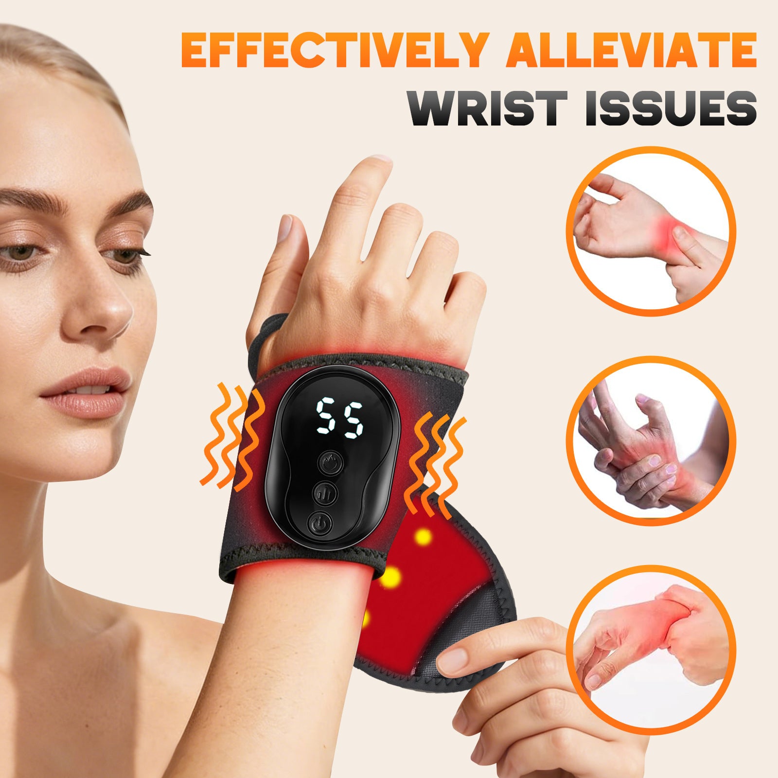 HY118 Cordless Heating Vibration Wrist Massager Brace