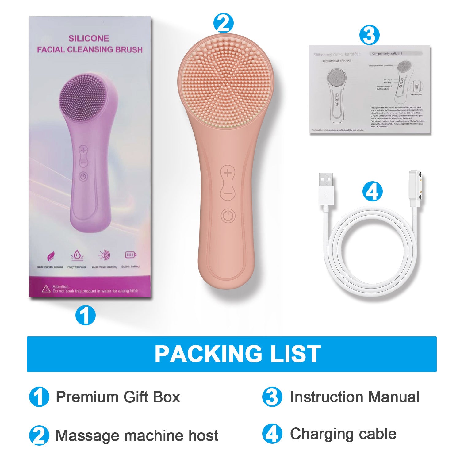 HY111 3-in-1 Sonic Silicone Facial Cleansing Device