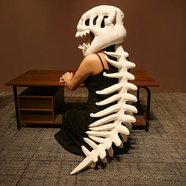 Dino Skeleton Plush Costume & Hood – Ultra-Soft 3D Dinosaur Skeleton Onesie for Kids & Adults