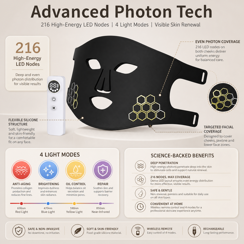 216-LED 4-Wavelength Face Mask – Brighten & Repair