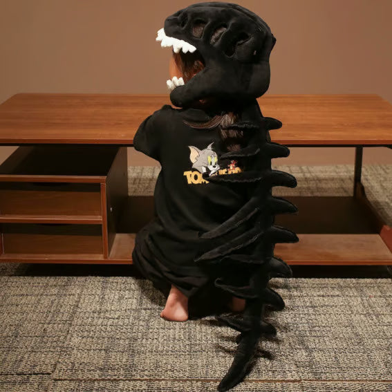 Dino Skeleton Plush Costume & Hood – Ultra-Soft 3D Dinosaur Skeleton Onesie for Kids & Adults